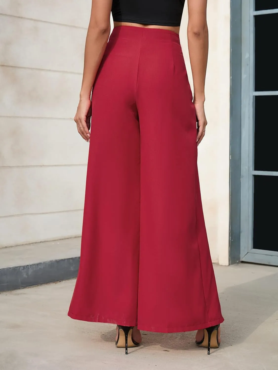 utcoco Women's Wide Leg Pants Trendy Thigh Split Palazzo Loose High Waist Trousers