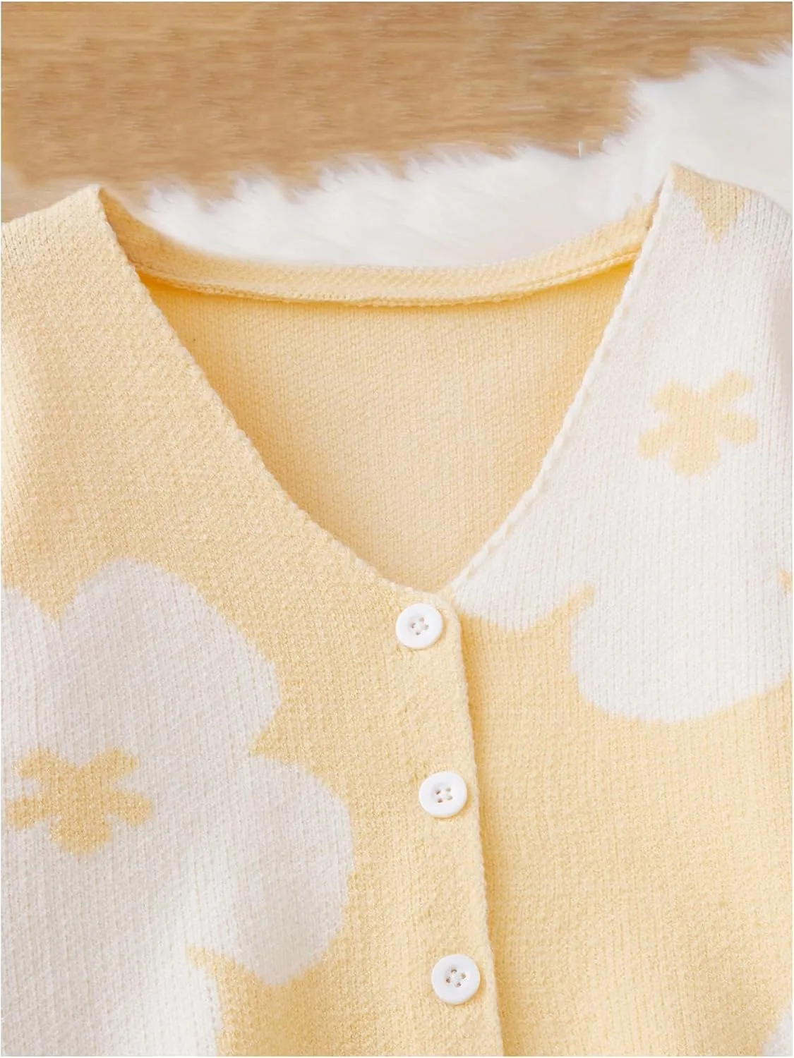 Verdusa Girl's Floral Knit Cardigans Bishop Long Sleeve Button Up Sweater Cardigan