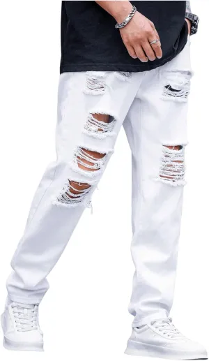 Verdusa Men's Ripped Distressed Straight Leg Jeans Casual Denim Pants Trousers