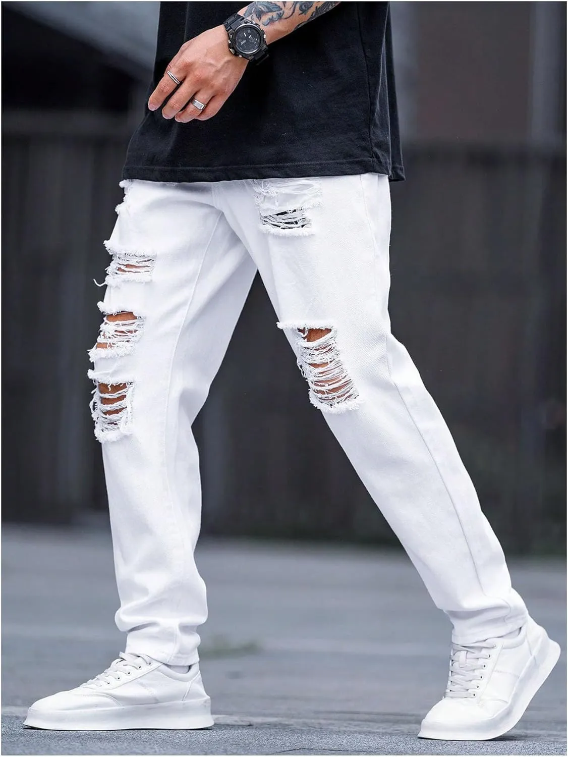 Verdusa Men's Ripped Distressed Straight Leg Jeans Casual Denim Pants Trousers