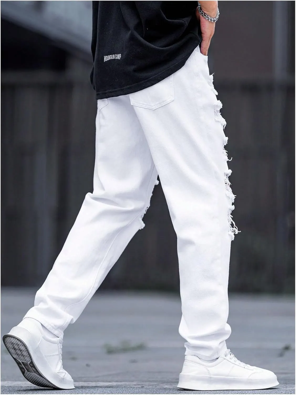 Verdusa Men's Ripped Distressed Straight Leg Jeans Casual Denim Pants Trousers