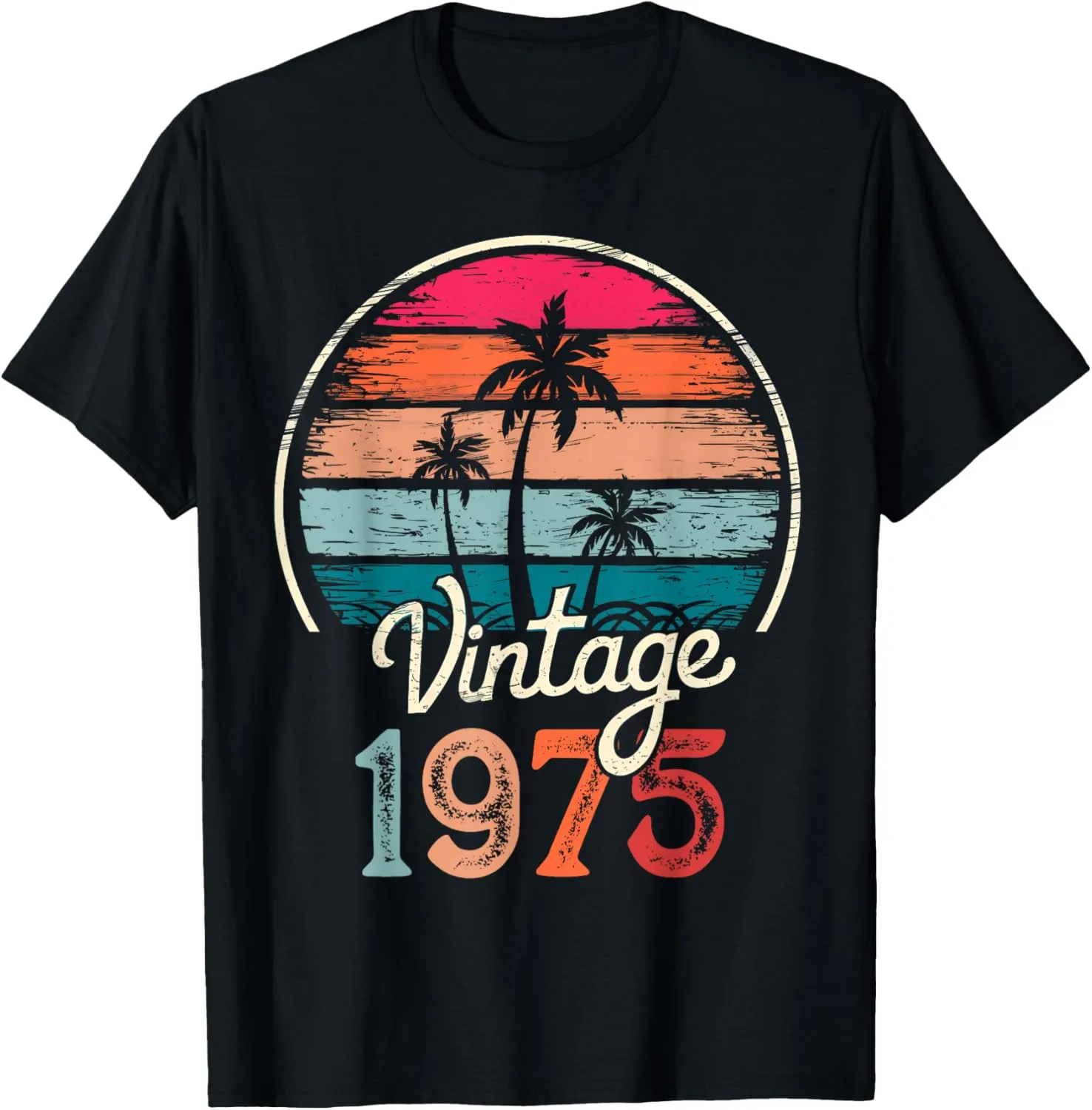 Vintage 1975 Retro Sunset Palm Trees Birthday T-Shirt