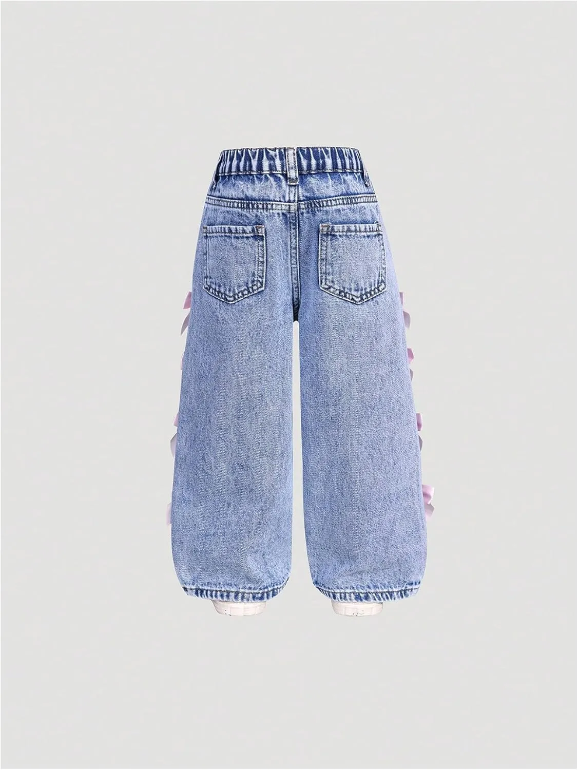 WDIRARA Toddler Girl's Y2k Bow Jeans Elastic High Waisted Wide Leg Denim Pants