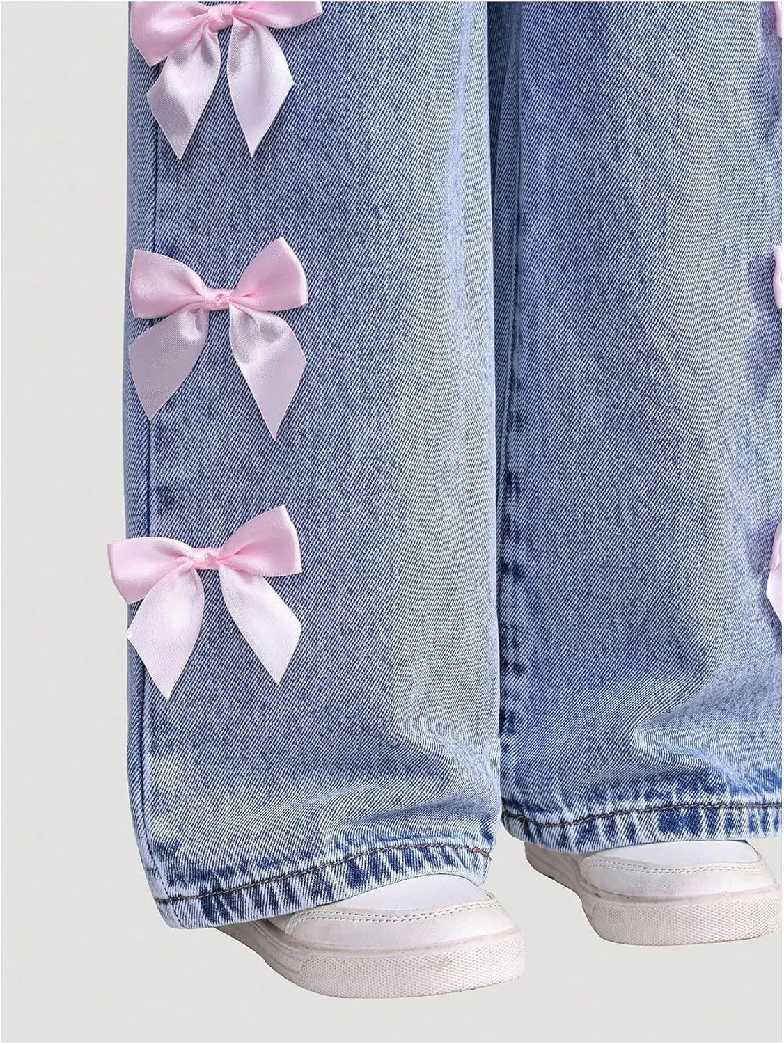 WDIRARA Toddler Girl's Y2k Bow Jeans Elastic High Waisted Wide Leg Denim Pants