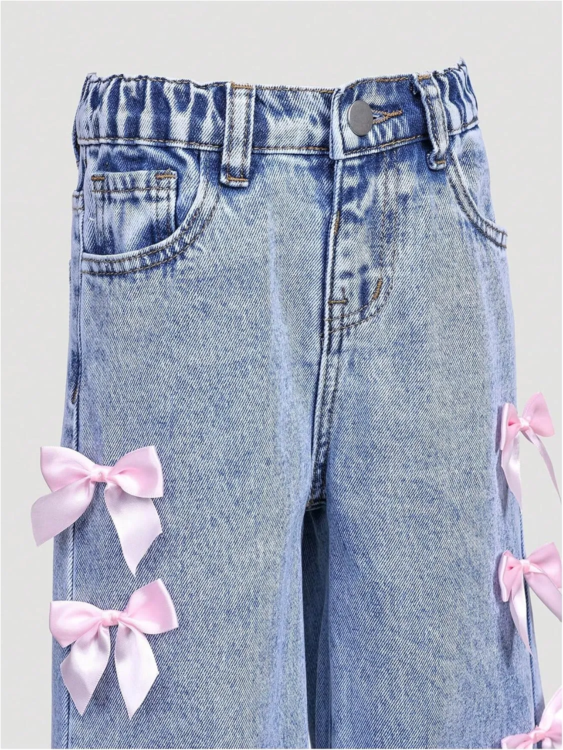 WDIRARA Toddler Girl's Y2k Bow Jeans Elastic High Waisted Wide Leg Denim Pants