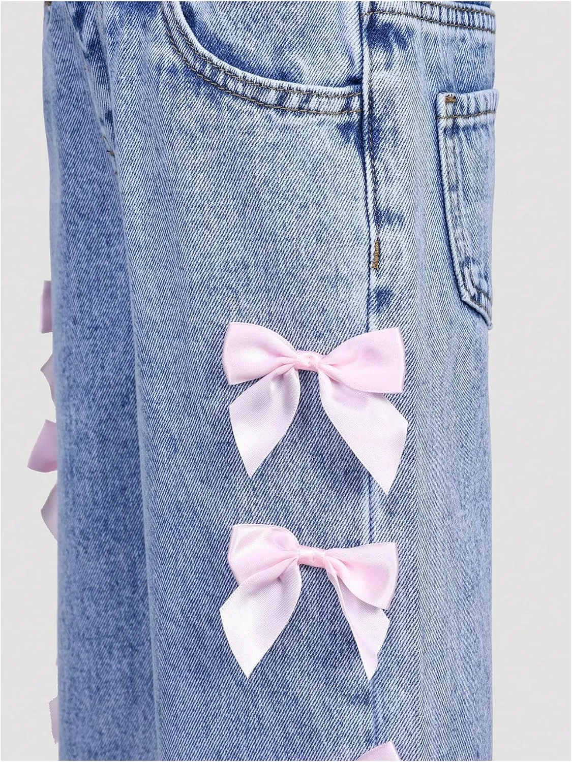 WDIRARA Toddler Girl's Y2k Bow Jeans Elastic High Waisted Wide Leg Denim Pants