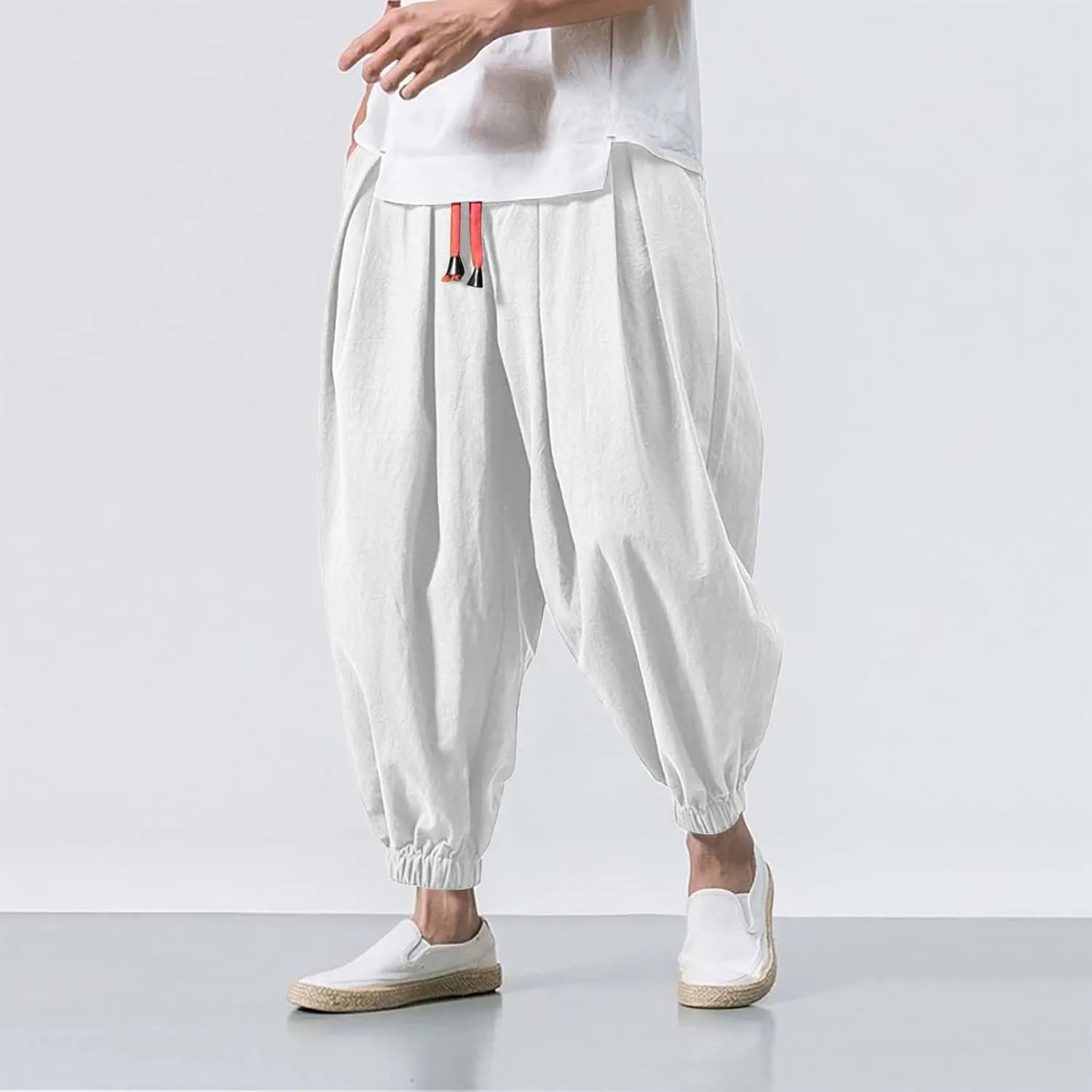 Wide Leg Pants for Men Harlan Pants Casual Hiking Sports Trousers Elastic Drawstring Waist Joggers with Pockers