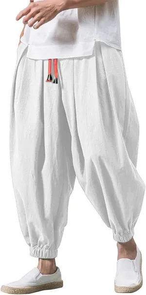 Wide Leg Pants for Men Harlan Pants Casual Hiking Sports Trousers Elastic Drawstring Waist Joggers with Pockers
