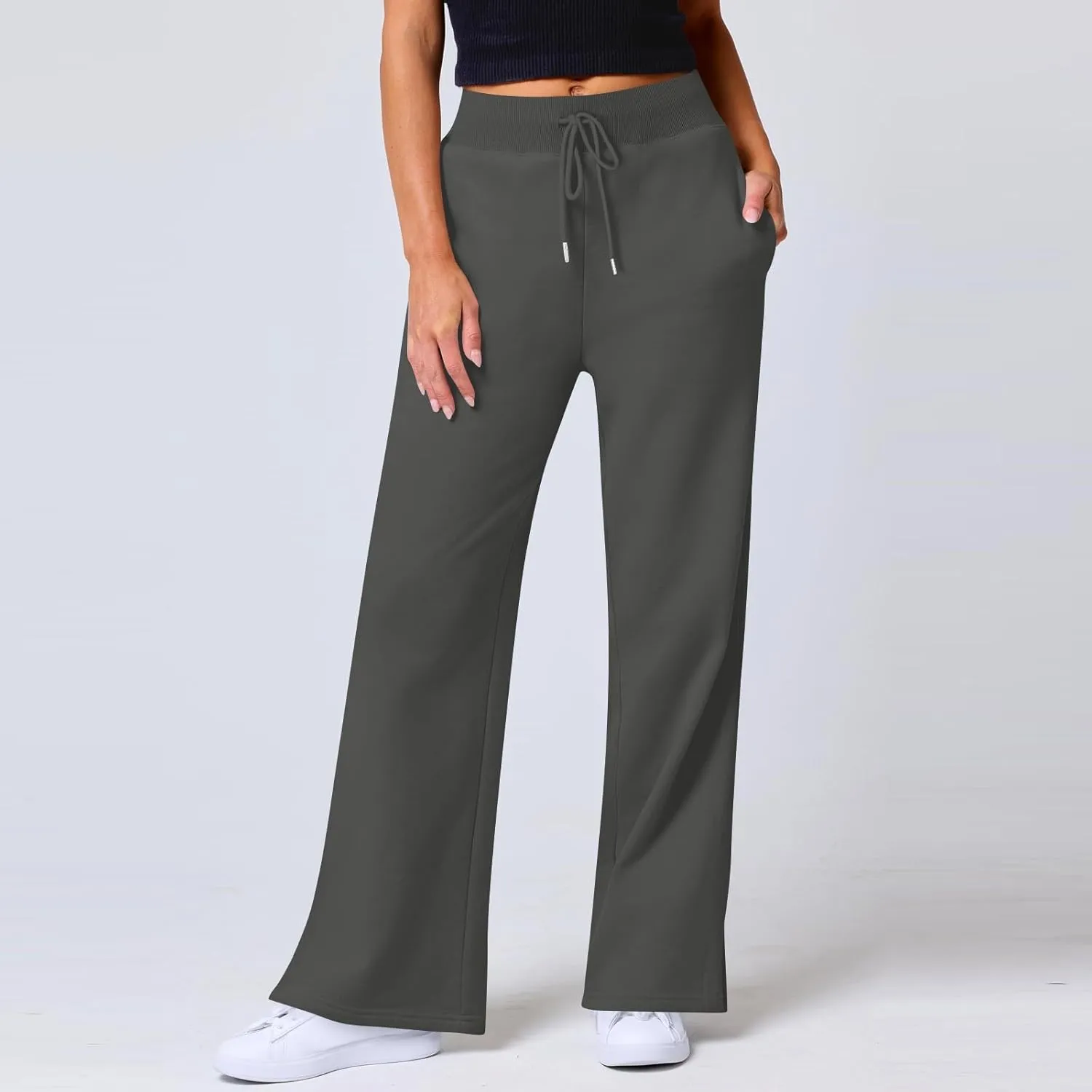 Wide Leg Pants Woman Drawstring High Waist Yoga Pants with Pocket Lightweight Casual Flare Sweatpants Baggy Lounge Pants