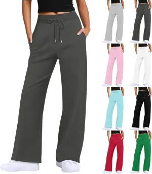 Wide Leg Pants Woman Drawstring High Waist Yoga Pants with Pocket Lightweight Casual Flare Sweatpants Baggy Lounge Pants