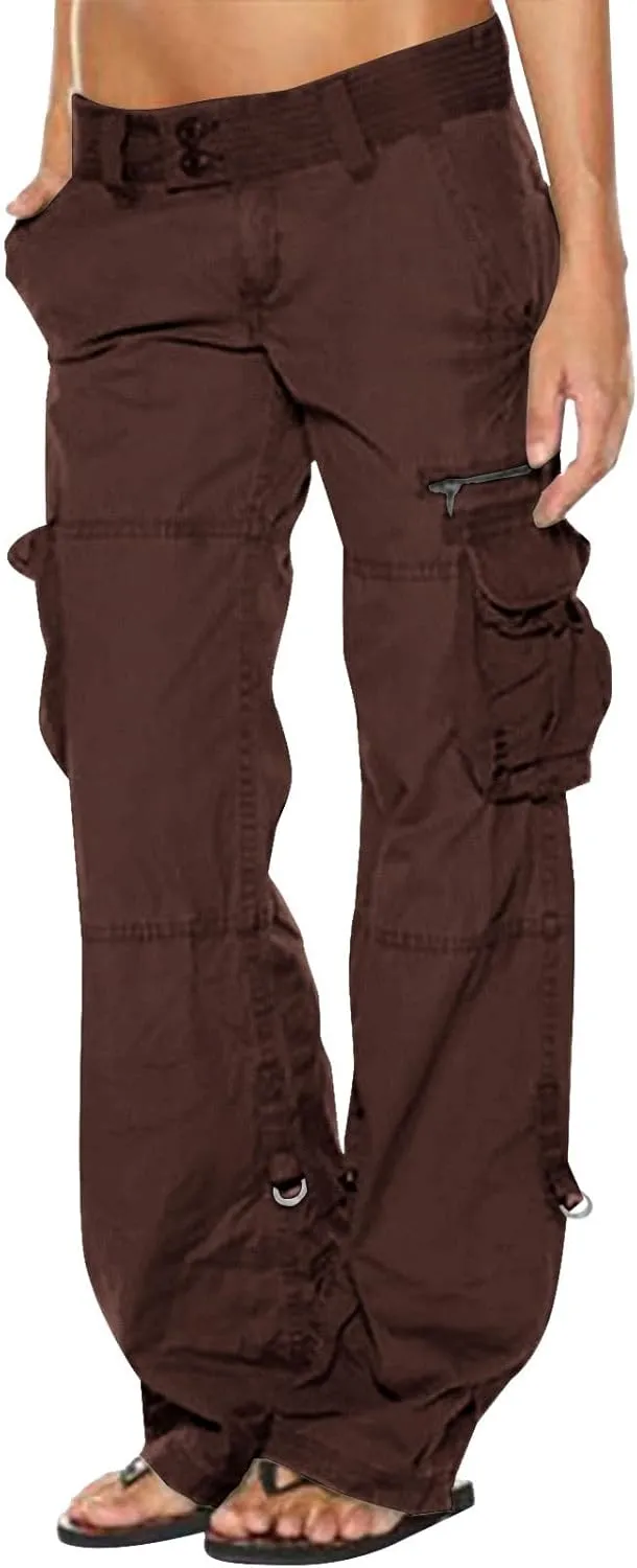 Women Cargo Pants Low Rise Tactical Pants Comfy Hiking Pants with Pockets Straight Leg Parachute Pants Long Trousers