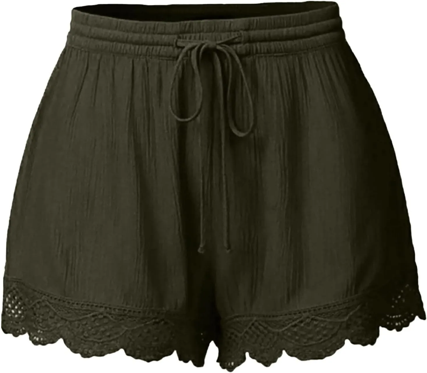 Women Casual Shorts Summer Floral Lace Plus Size High Waist Drawstring Dressy Yoga Shorts Soft Trendy Beach Clothes
