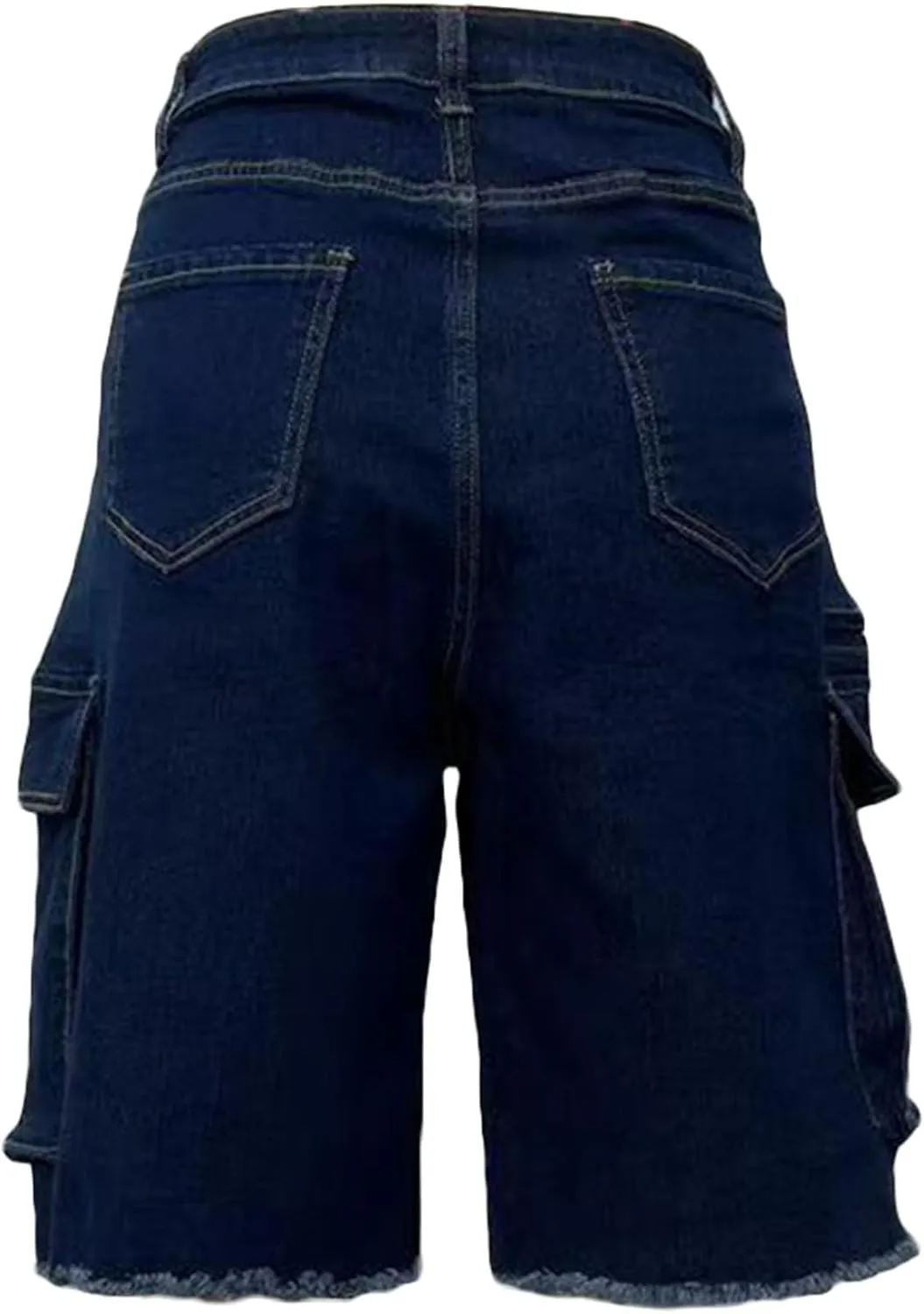 Women Denim Cargo Shorts, High Waisted Long Jean Shorts with Pockets