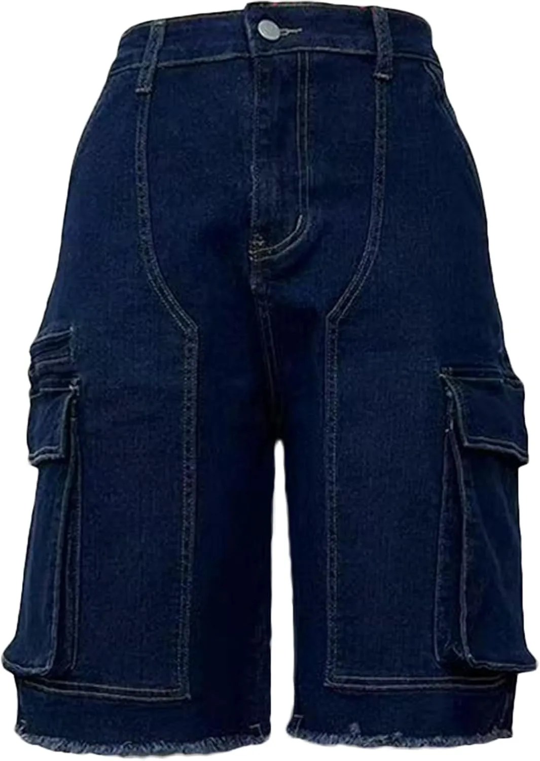 Women Denim Cargo Shorts, High Waisted Long Jean Shorts with Pockets