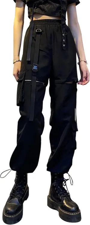 Women Hight Waist Loose Cargo Pants Multi Pocket Gothic Punk Straight Leg Pants
