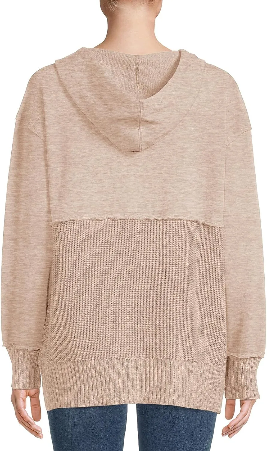 Women Hooded Pullover Sweater Casual Oversized V Neck Hoodies Long Sleeve Drawstring Sweatshirts Ribbed Knitted Top