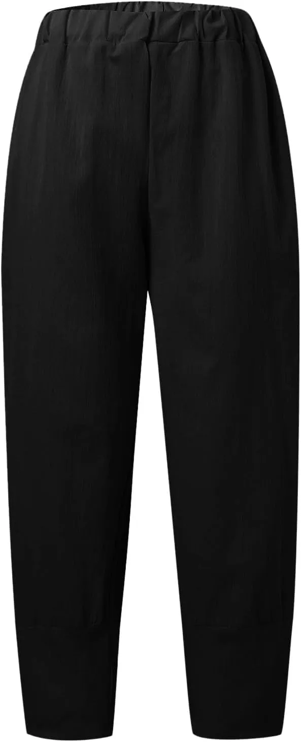 Women Linen Blend Summer Print Pant Trousers Low Waist Straight Loose Fit Pant Trousers Travel