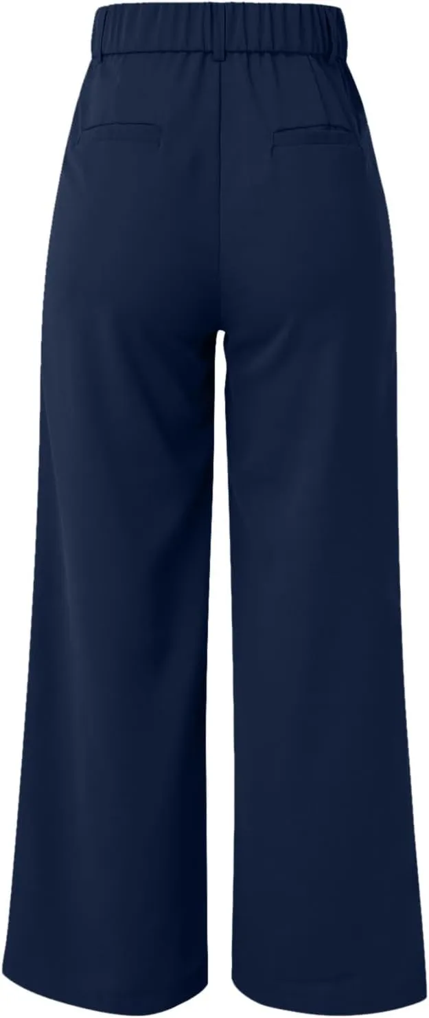 Women Linen Summer Split Flowy Palazzo Pants Low Waist Straight Loose Fit Pant Trousers Office