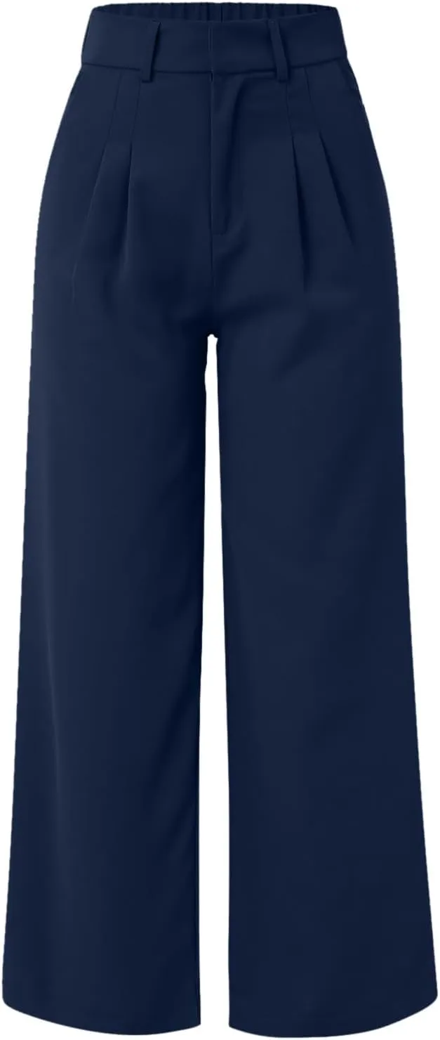 Women Linen Summer Split Flowy Palazzo Pants Low Waist Straight Loose Fit Pant Trousers Office