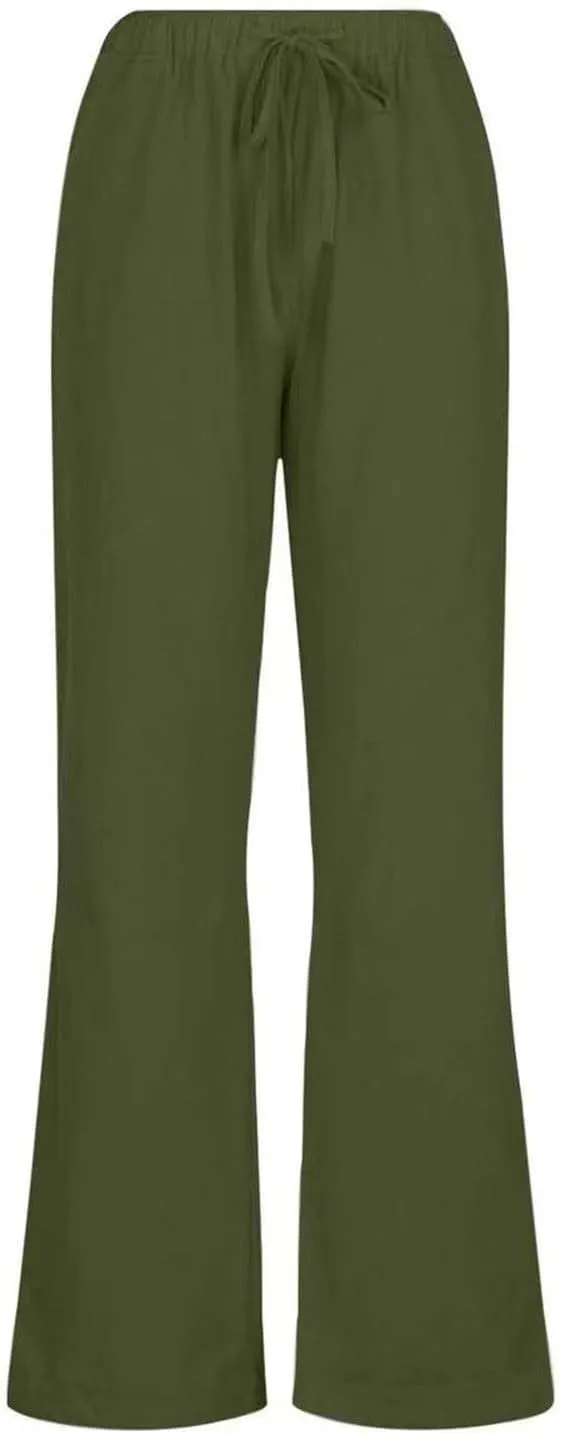 Women Linen Summer Tie Knot Palazzo Pants Low Waist Bootcut Loose Fit Trouser Trendy