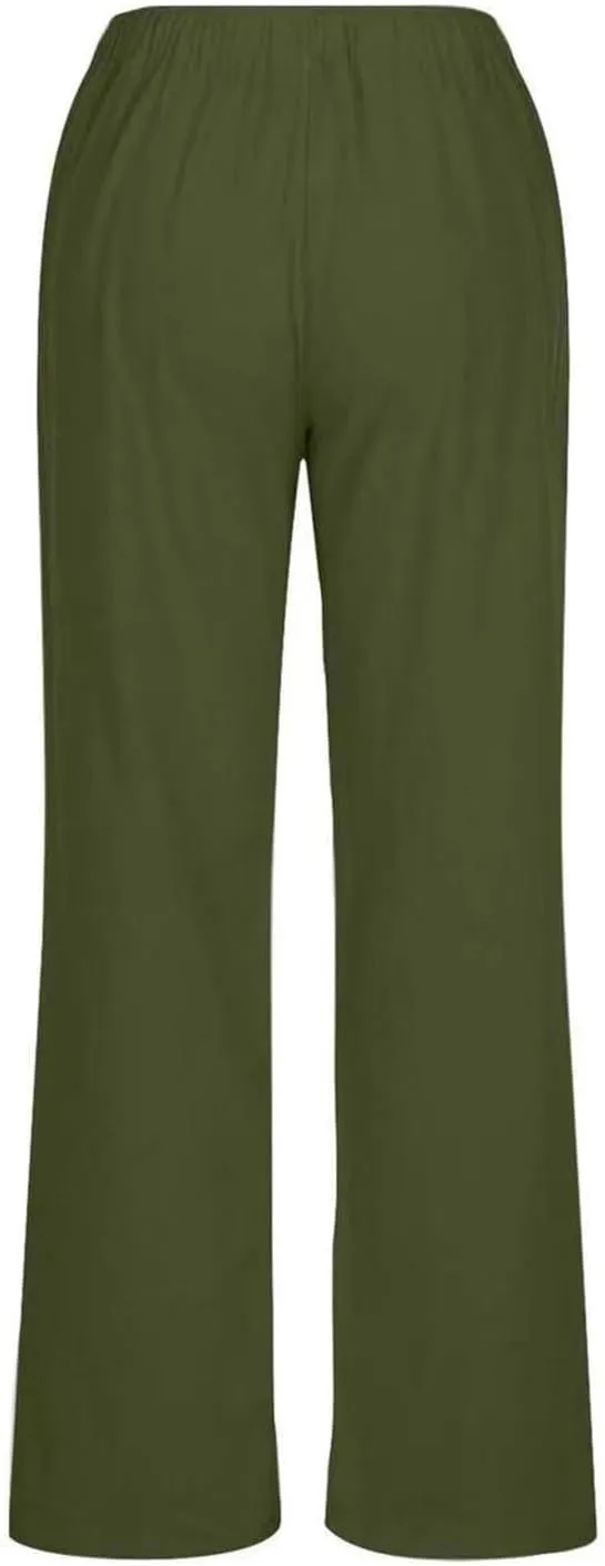 Women Linen Summer Tie Knot Palazzo Pants Low Waist Bootcut Loose Fit Trouser Trendy