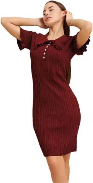 Women Ruffle Dress Retro Short Sleeve Mini Solid Holiday Party Clothes