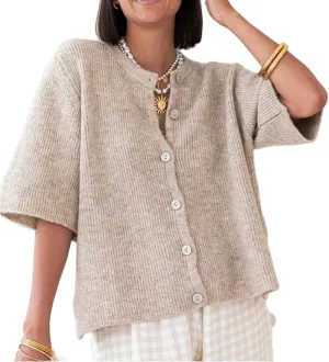 Women Short Sleeve Sweater Cropped Cardigan Button Front Knit Chunky Vest Trendy Y2k Preppy Girl Knitted Top Shirt