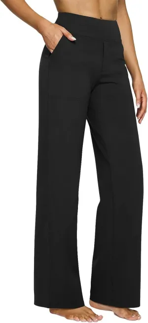 Women Yoga Pants High Waist Wide Leg Work Pants Comfy Stretch Lounge Trousers Solid Color Flare Sweatpants with Pockets