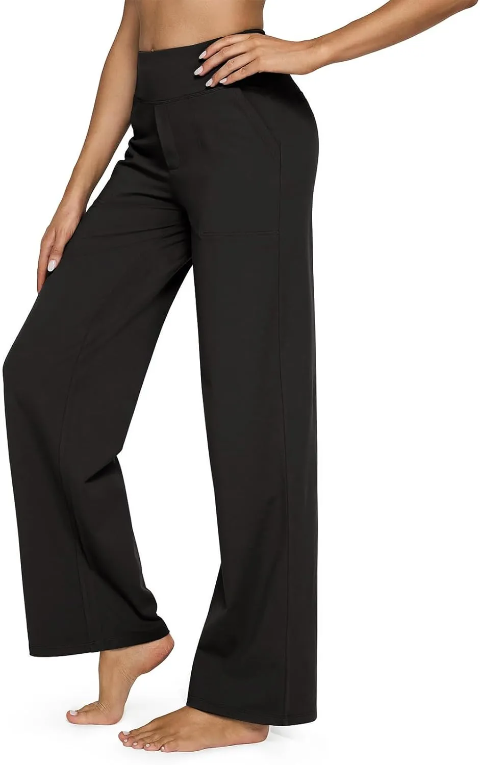 Women Yoga Pants High Waist Wide Leg Work Pants Comfy Stretch Lounge Trousers Solid Color Flare Sweatpants with Pockets