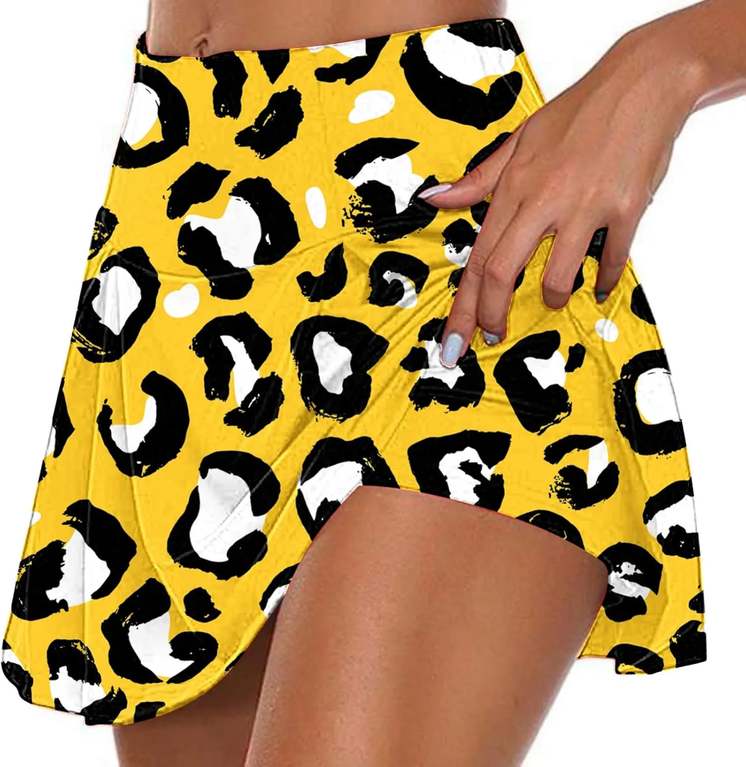 Womens 2023 Skirt Shorts Skort Leopard Floral Print Summer Trendy Athletic Shorts Layered Ruffle Mini Skirts with Shorts