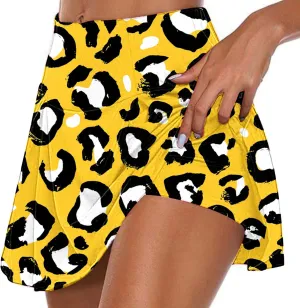 Womens 2023 Skirt Shorts Skort Leopard Floral Print Summer Trendy Athletic Shorts Layered Ruffle Mini Skirts with Shorts