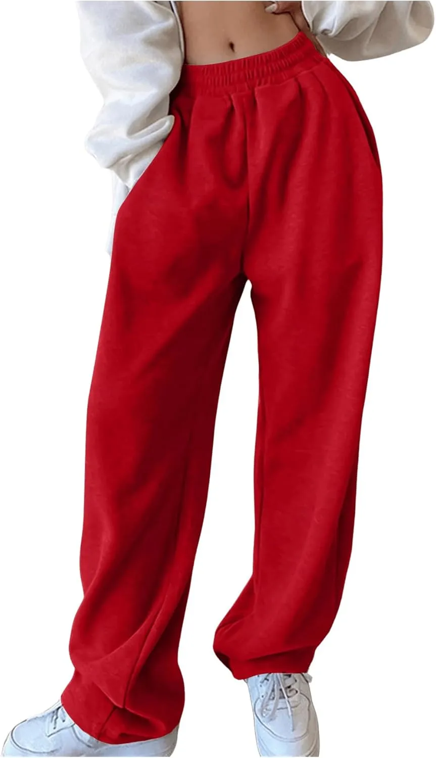 Women's Baggy Sweatpants High Elastic Waist Straight Leg Long Pants Athletic Casual Lounge Trousers