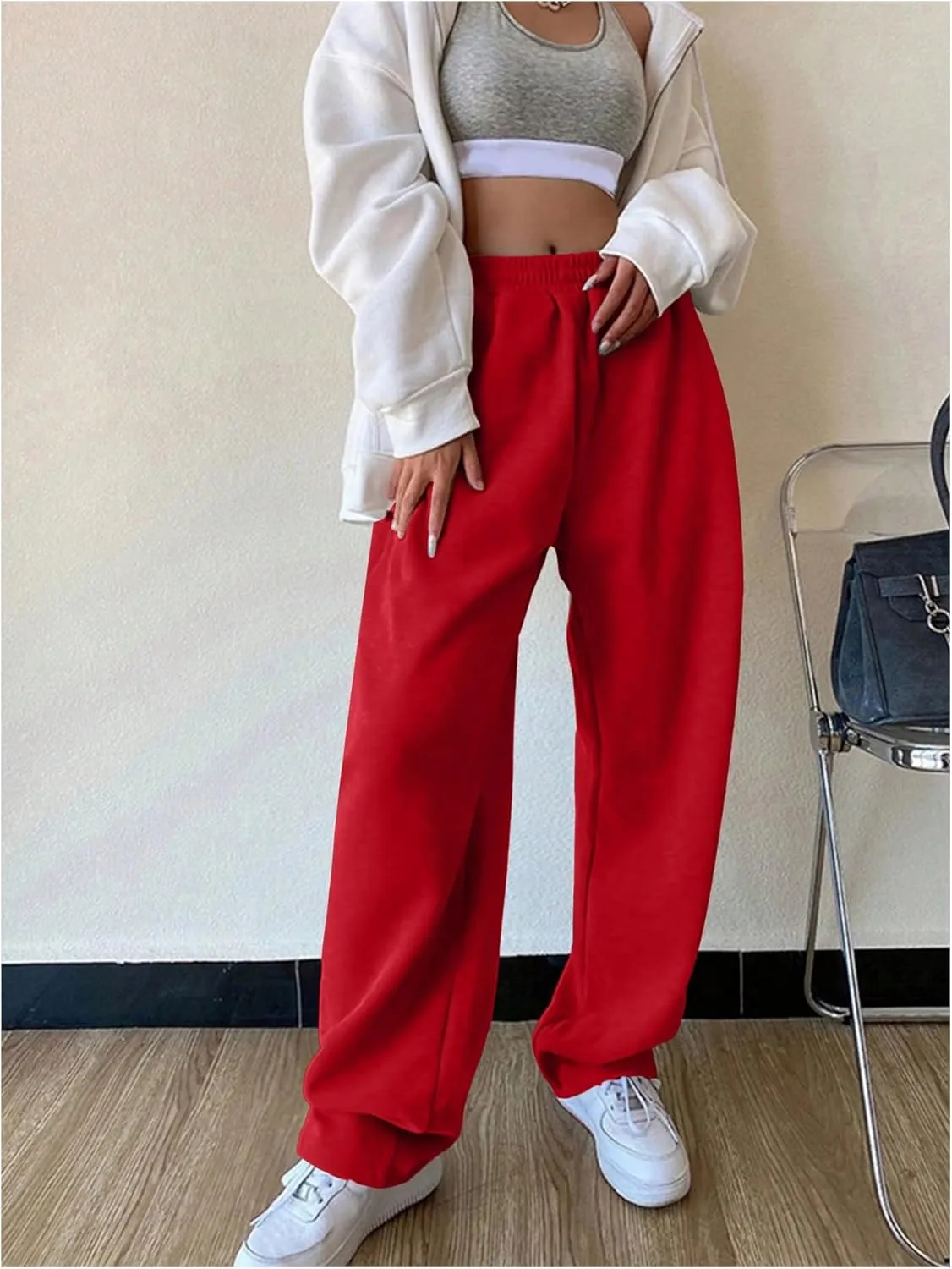 Women's Baggy Sweatpants High Elastic Waist Straight Leg Long Pants Athletic Casual Lounge Trousers