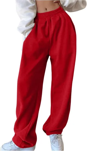 Women's Baggy Sweatpants High Elastic Waist Straight Leg Long Pants Athletic Casual Lounge Trousers