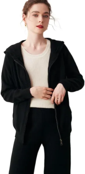 Women's Cashmere Lightweight Long Sleeves Zip-Up Hoodie Sweater