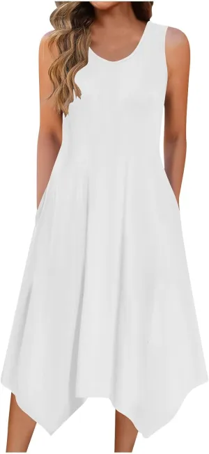 Women's Casual Dress for Summer Tank Dress Loose Flowy Beach Dress with Pockets Asymmetrical Hem Midi Sundress 2025