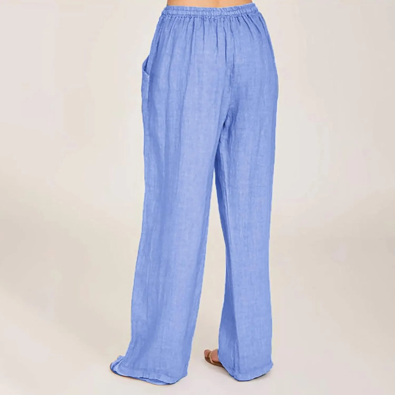 Womens Casual Linen Pants Loose Fit Wide Leg Trousers Elastic Drawstring Waist Lightweight Vacation Palazzo Pants