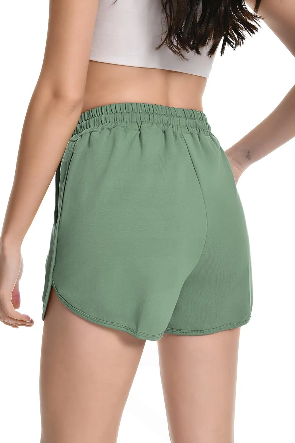 Womens Casual Sweat Shorts Curvy Hem Summer Cotton Lounge Shorts Drawstring Jersey Athletic Workout Shorts with Pockets