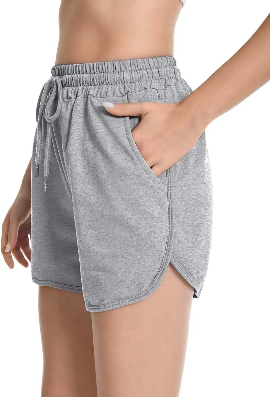 Womens Casual Sweat Shorts Curvy Hem Summer Cotton Lounge Shorts Drawstring Jersey Athletic Workout Shorts with Pockets