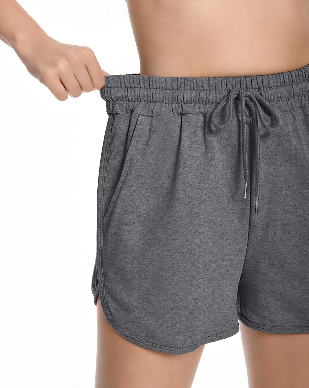 Womens Casual Sweat Shorts Curvy Hem Summer Cotton Lounge Shorts Drawstring Jersey Athletic Workout Shorts with Pockets