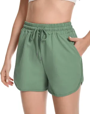 Womens Casual Sweat Shorts Curvy Hem Summer Cotton Lounge Shorts Drawstring Jersey Athletic Workout Shorts with Pockets