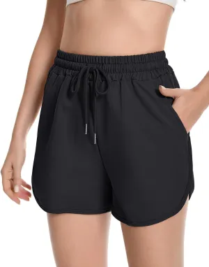 Womens Casual Sweat Shorts Curvy Hem Summer Cotton Lounge Shorts Drawstring Jersey Athletic Workout Shorts with Pockets