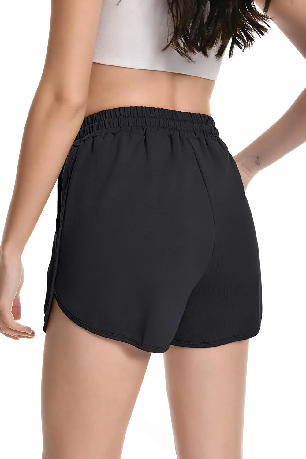 Womens Casual Sweat Shorts Curvy Hem Summer Cotton Lounge Shorts Drawstring Jersey Athletic Workout Shorts with Pockets