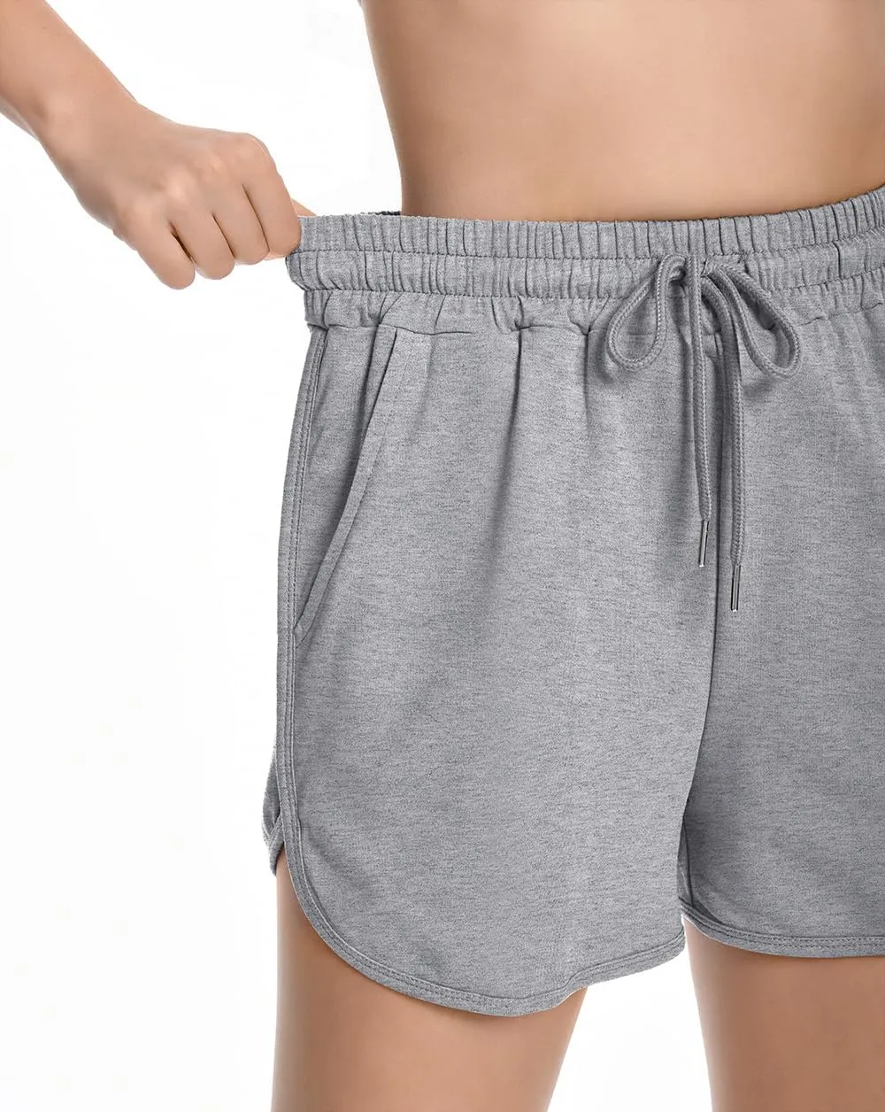 Womens Casual Sweat Shorts Curvy Hem Summer Cotton Lounge Shorts Drawstring Jersey Athletic Workout Shorts with Pockets