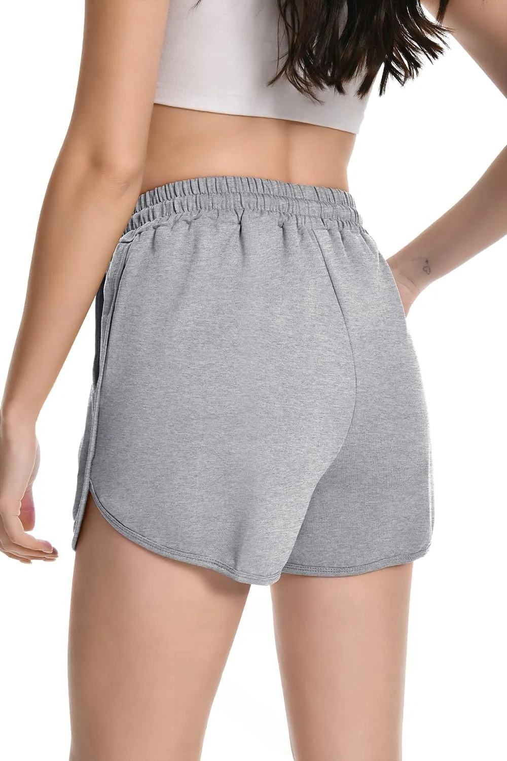 Womens Casual Sweat Shorts Curvy Hem Summer Cotton Lounge Shorts Drawstring Jersey Athletic Workout Shorts with Pockets