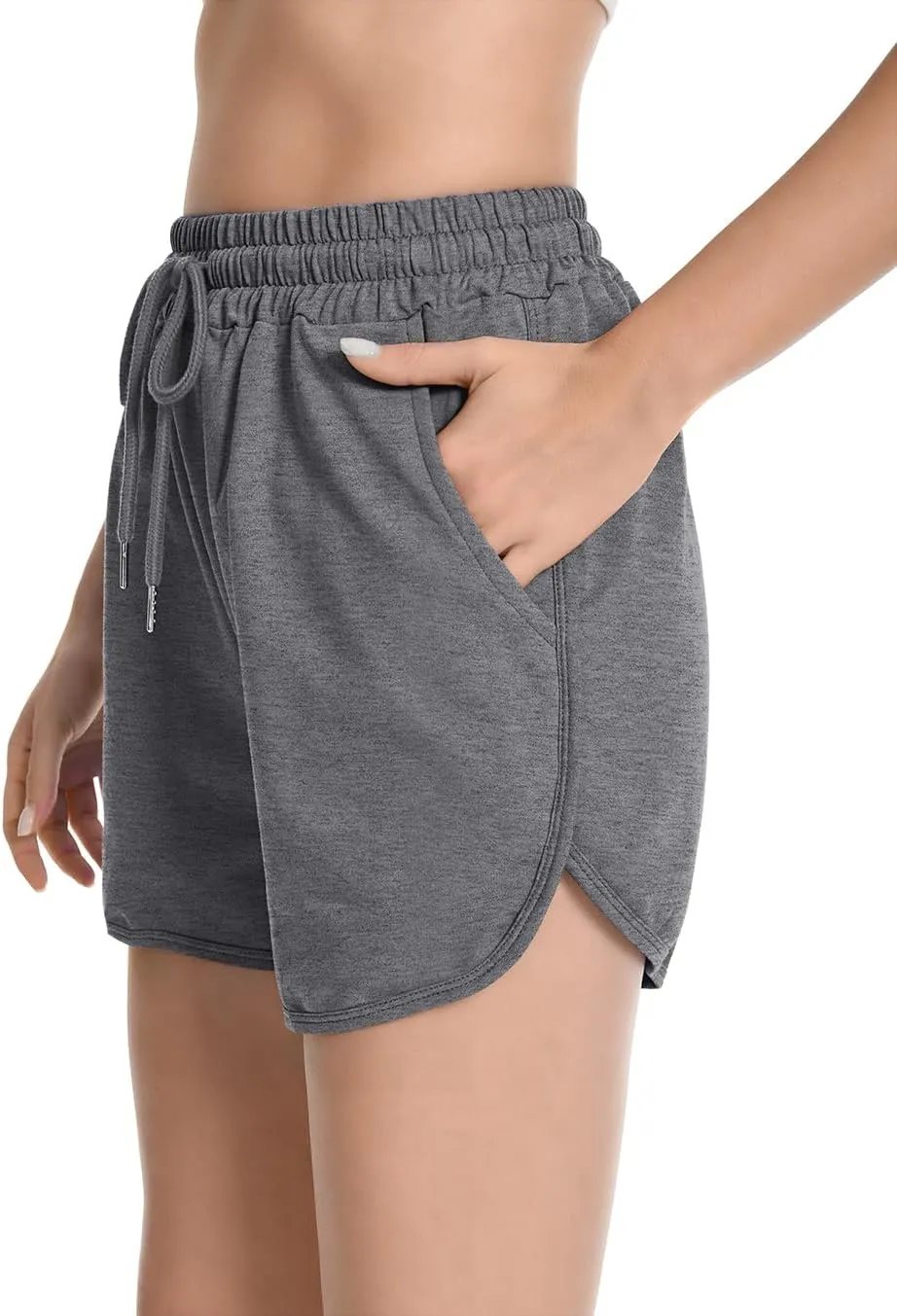 Womens Casual Sweat Shorts Curvy Hem Summer Cotton Lounge Shorts Drawstring Jersey Athletic Workout Shorts with Pockets