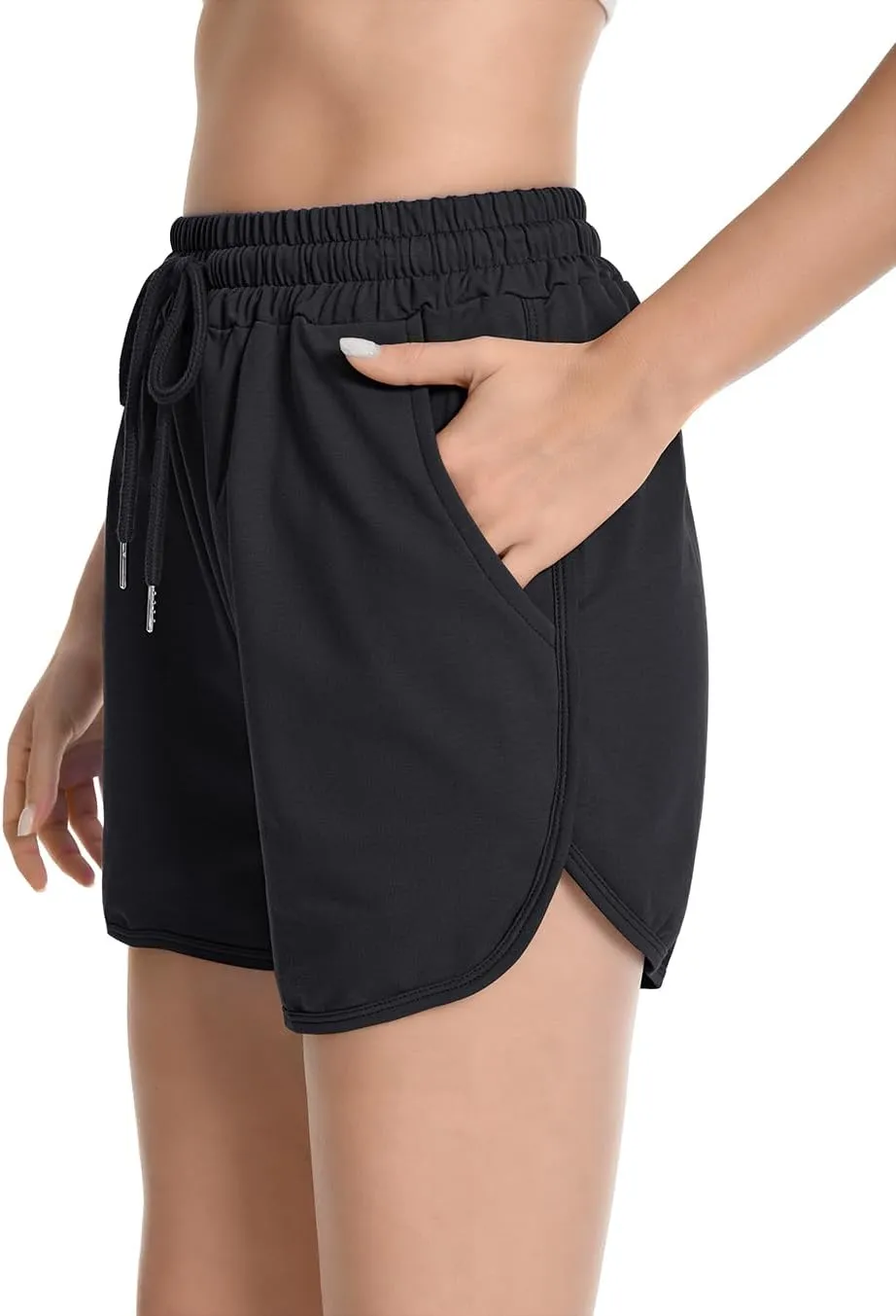 Womens Casual Sweat Shorts Curvy Hem Summer Cotton Lounge Shorts Drawstring Jersey Athletic Workout Shorts with Pockets