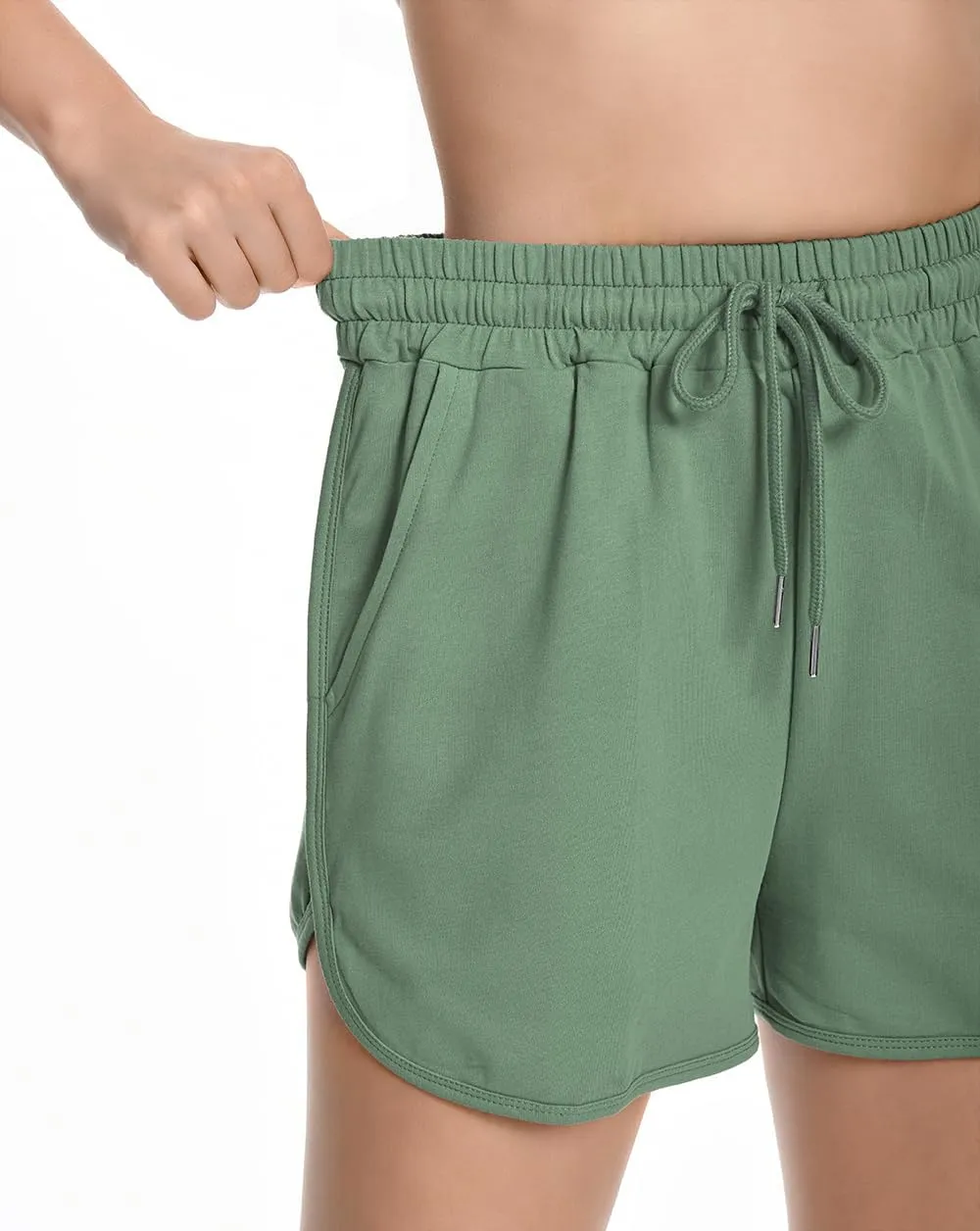 Womens Casual Sweat Shorts Curvy Hem Summer Cotton Lounge Shorts Drawstring Jersey Athletic Workout Shorts with Pockets