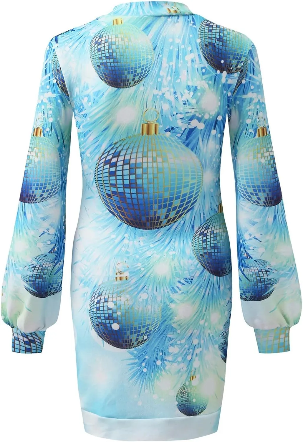 Women's Christmas Short Dress Cute Printed Slim Fit Casual Loose Novelty Long Puff Sleeve High Neck Formal Sweater Dress