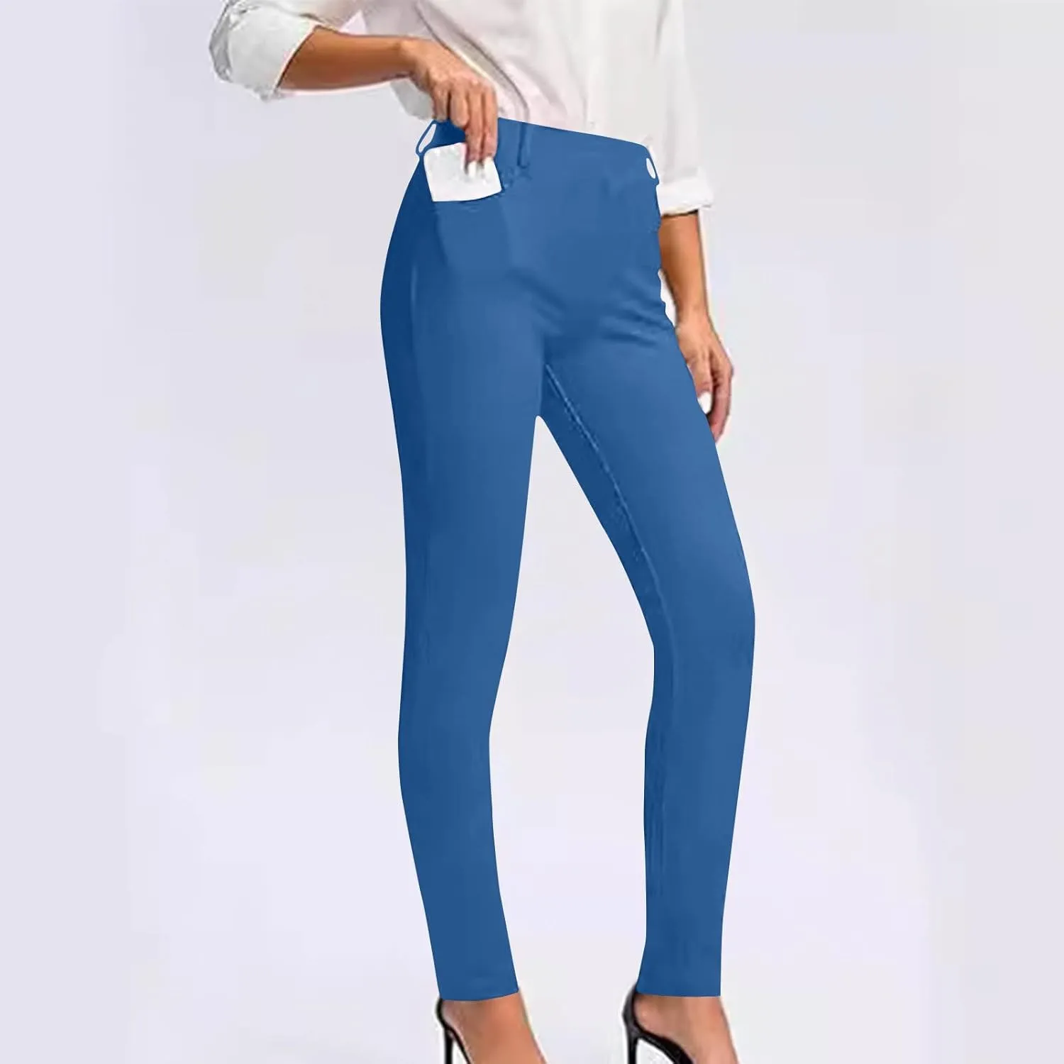 Women's High Waist Work Pants with Pockets Business Casual Dress Pants Stretch Straight Leg Trousers Skinny Slacks